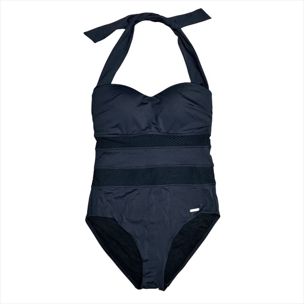 SUNSEEKER NWT Black Mesh-Spliced Halter One-Piece Swimsuit Size US 10